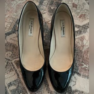 L.K. Bennett London Black Patent Opal Heels Size 39